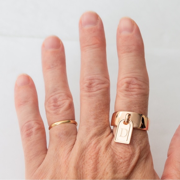 G.I.L.I. Bronzo Italia Tag band initial ring rose gold tone letter D - Picture 14 of 16